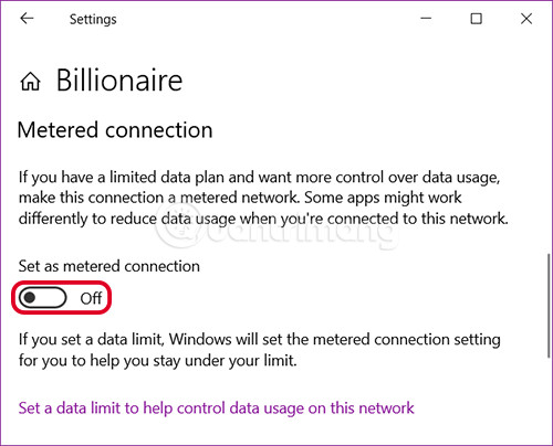 Bật Tính Năng Metered Connection