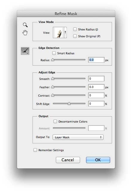 Các công cụ trong cửa sổ Refine Mask