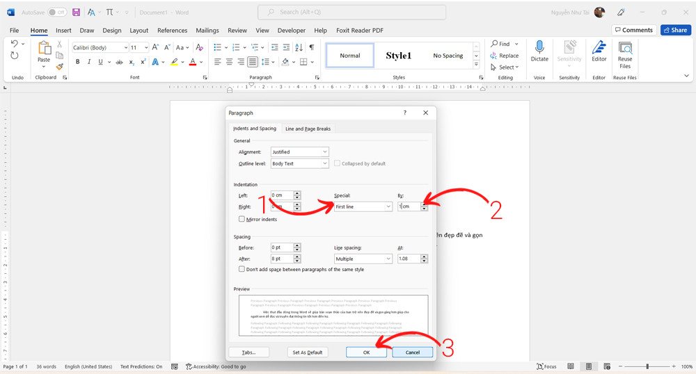 Cách Thụt Đầu Dòng Bằng Công Cụ Paragraph - Bước 2