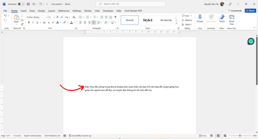 Cách Thụt Đầu Dòng Bằng Thanh Thước Kẻ - Bước 1