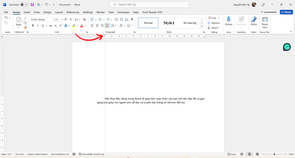Cách Thụt Đầu Dòng Bằng Thanh Thước Kẻ - Bước 2