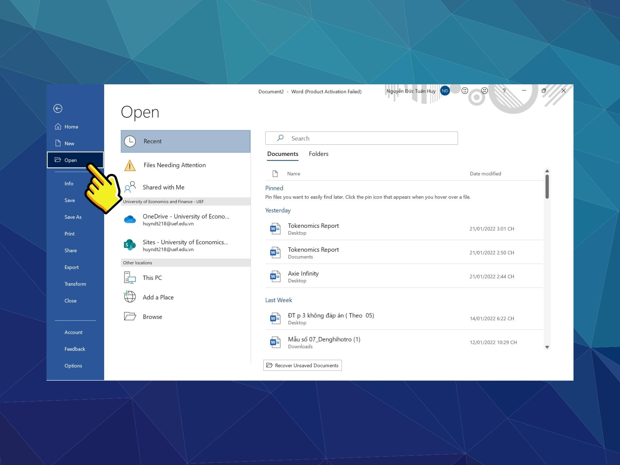 Cách tìm lại file Word chưa lưu - Bước 1