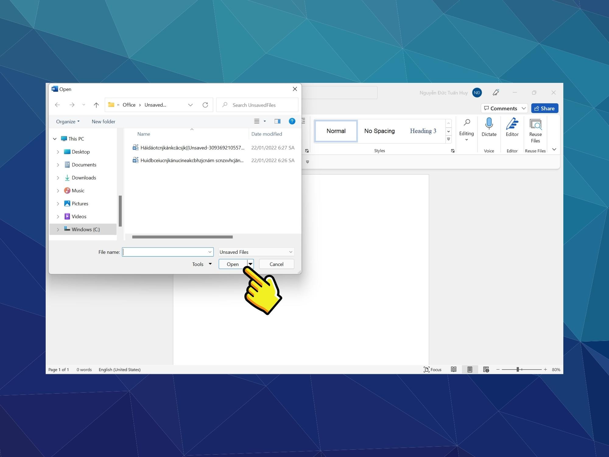 Cách tìm lại file Word chưa lưu - Bước 3