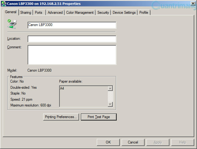 Cài đặt driver và in thử máy in