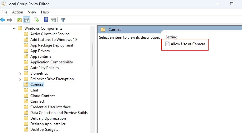 Cài đặt Group Policy Camera