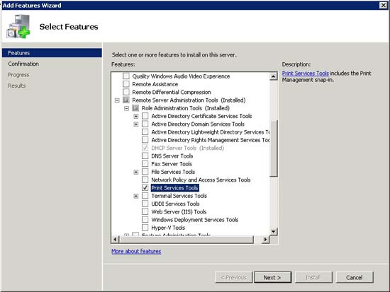 Cài đặt Print Services Tools