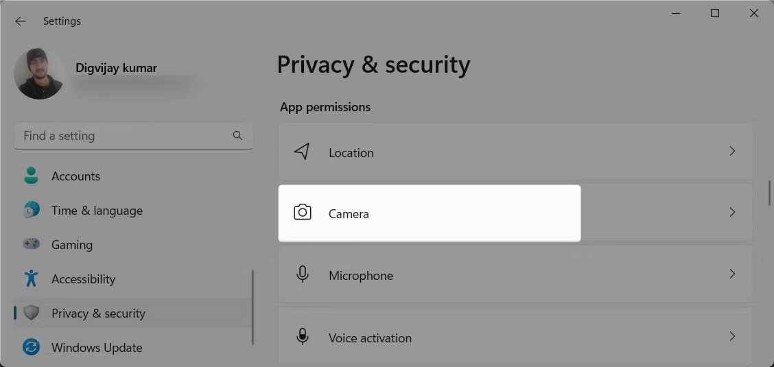 Camera trong Privacy &amp; security
