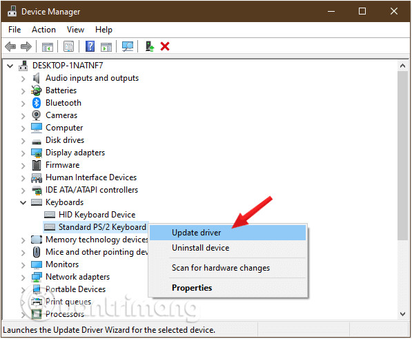 Cập nhật driver bàn phím