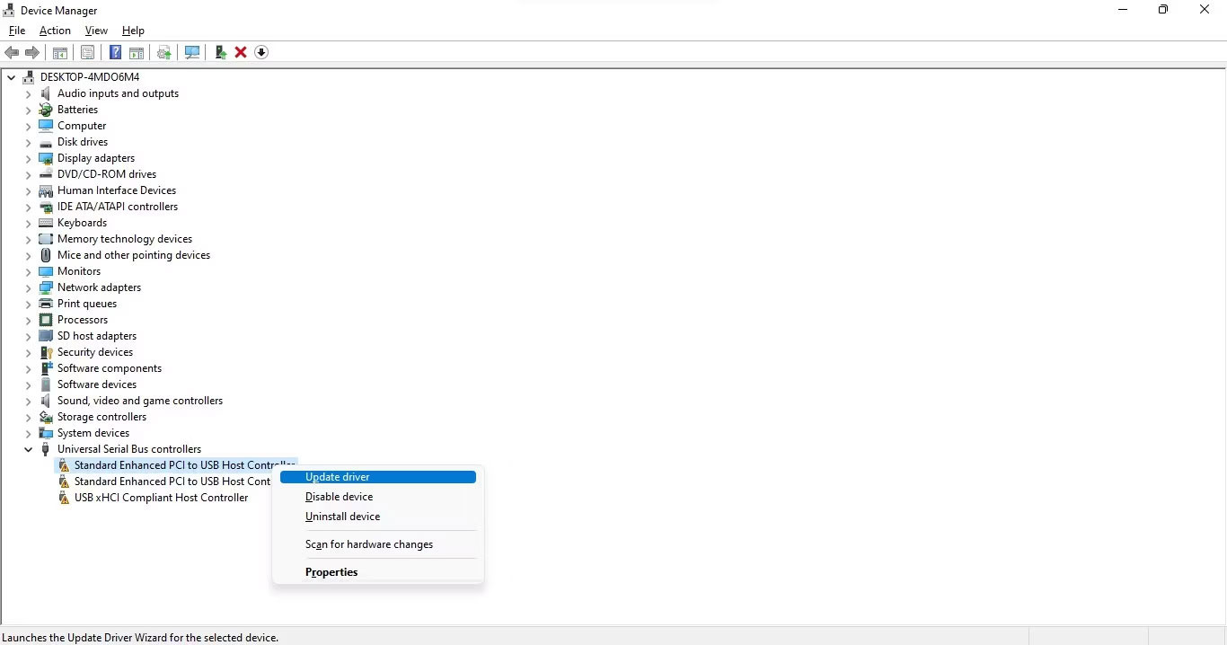 Cập nhật driver trong Device Manager