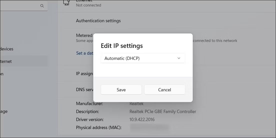 Chỉnh sửa IP Ethernet