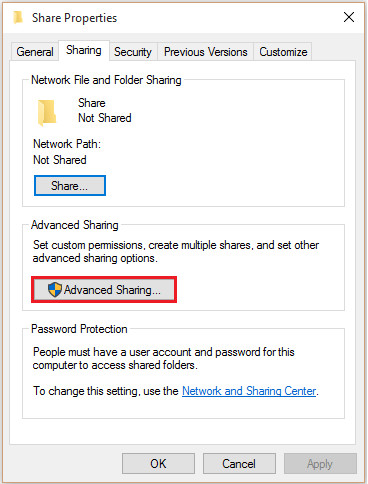chọn Advanced Sharing