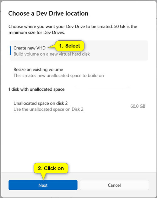 Chọn Create new VHD