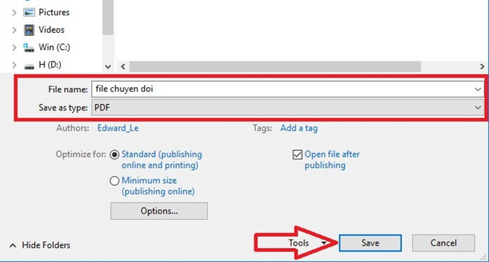 Chọn định dạng PDF