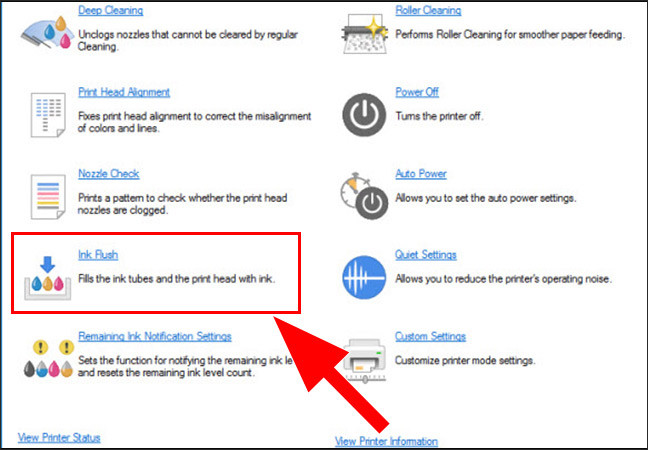 Cách sửa lỗi hụt mực trên máy in màu Canon 3 Chọn Ink Flush