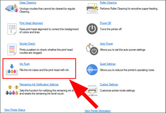 Cách sửa lỗi hụt mực trên máy in màu Canon 6 Chọn Ink Flush từ Start Menu