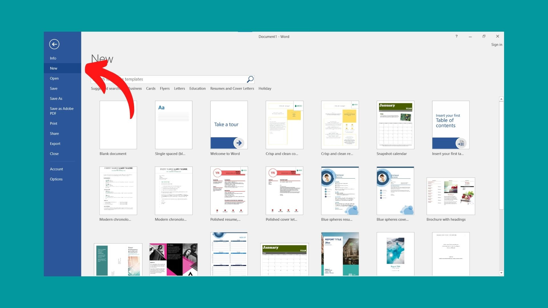 Chọn New trong Word