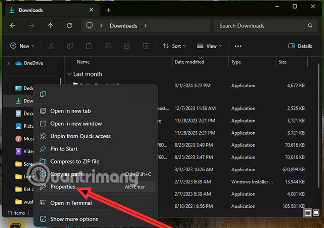 Cách chuyển thư mục Download sang ổ khác trên Windows 11 1 Chọn Properties cho thư mục Download