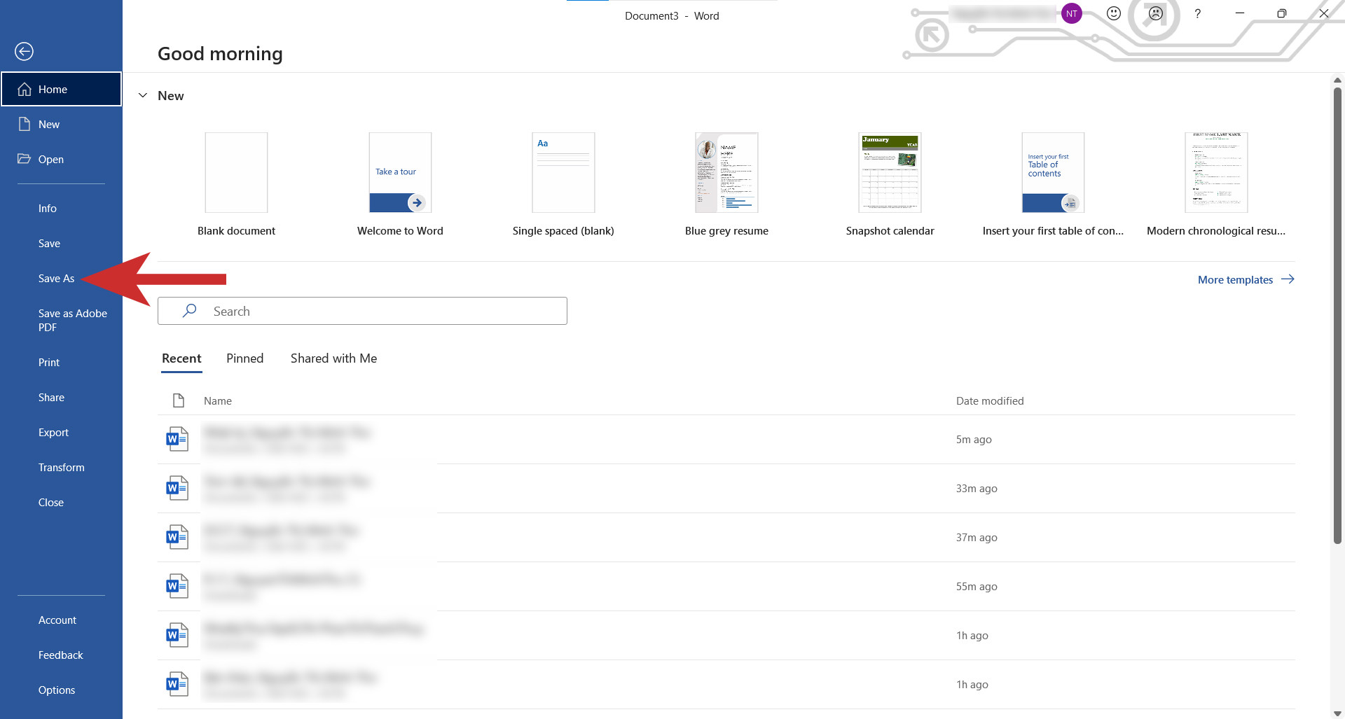 Chọn Save As trong Word