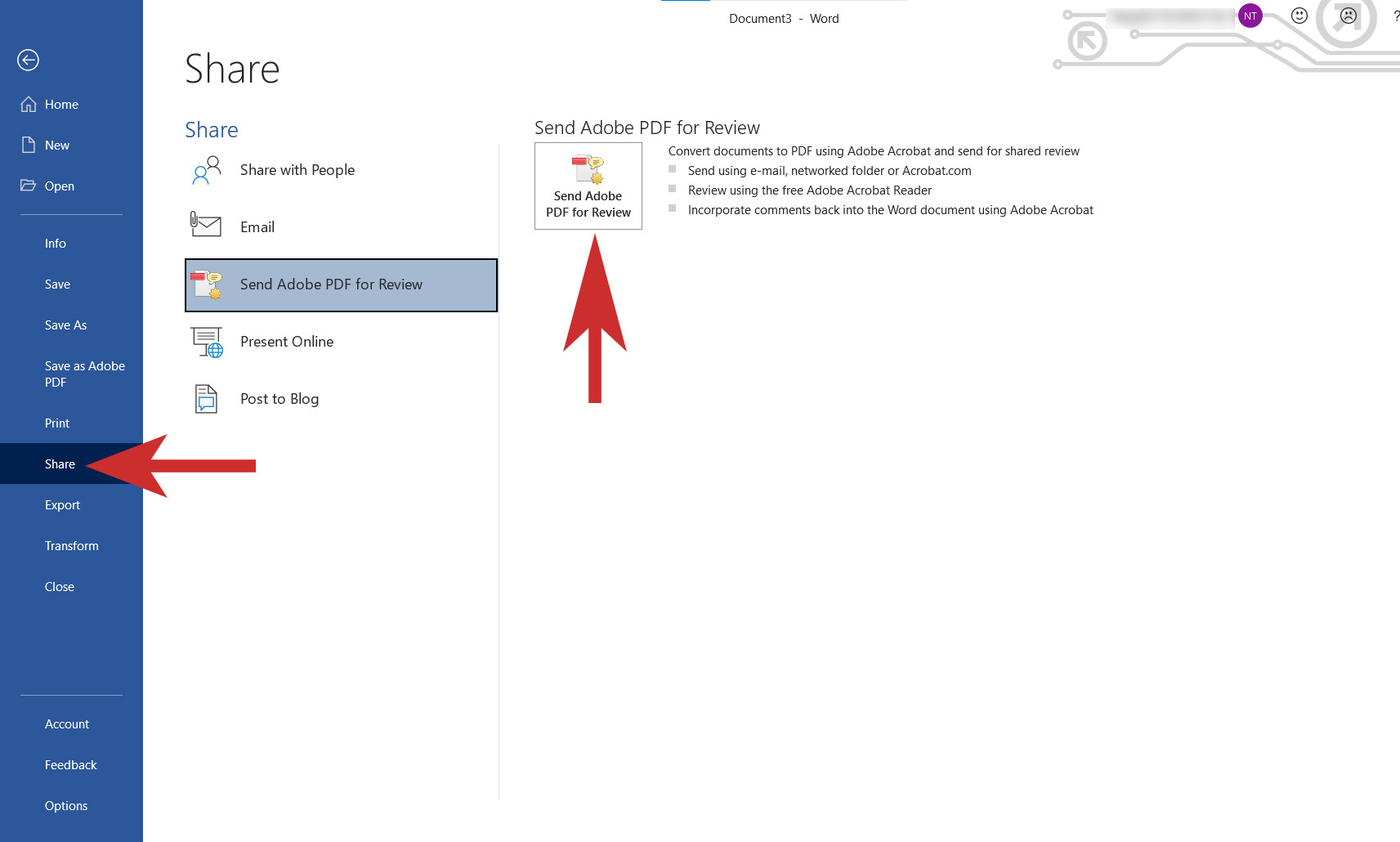 Chọn Share trong Word