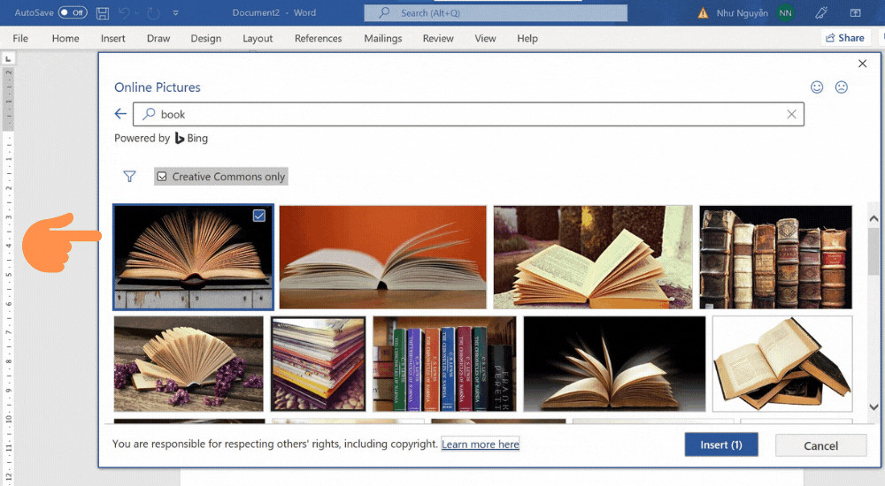 Chọn và chèn hình ảnh online thành công