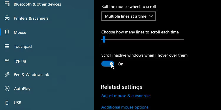 Chuyển đổi cài đặt cuộn trong cửa sổ không hoạt động.