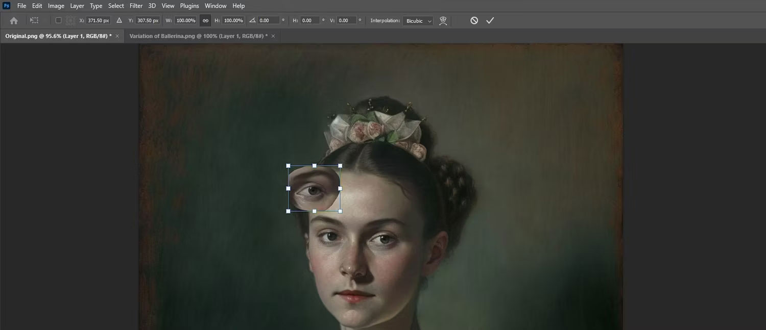 5 cách sử dụng Photoshop khắc phục lỗi trên tác phẩm nghệ thuật AI từ Midjourney 2 Công Cụ Transform