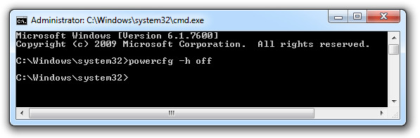 Cửa sổ Command Prompt để vô hiệu hóa Hibernate
