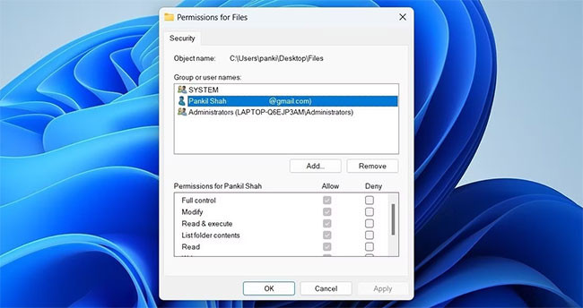 Cửa sổ quyền truy cập thư mục