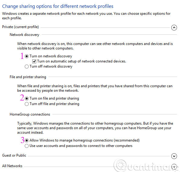 Đánh dấu vào các tùy chọn