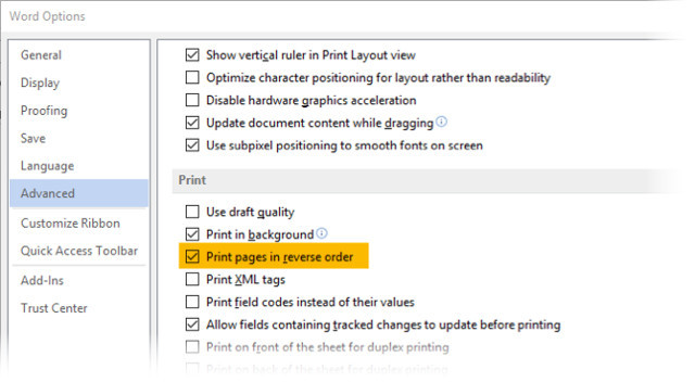 Đảo ngược thứ tự in trong Word
