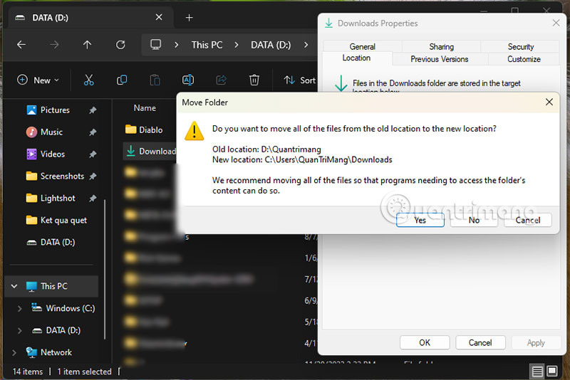 Cách chuyển thư mục Download sang ổ khác trên Windows 11 5 Đặt lại vị trí thư mục Download về mặc định