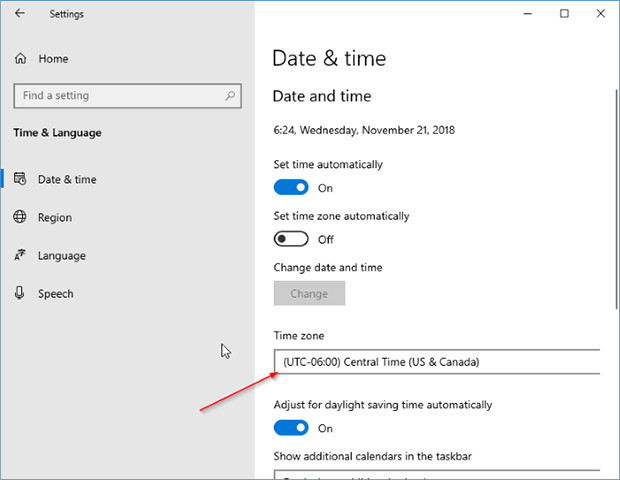 Đặt múi giờ phù hợp