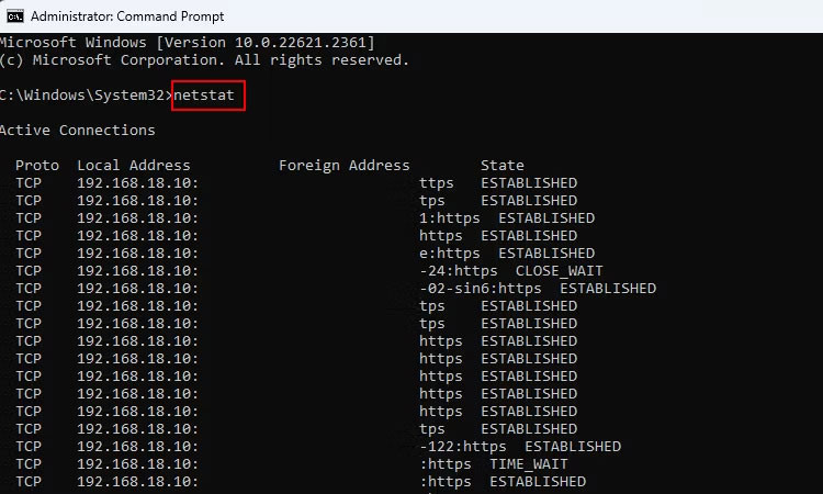 Đầu ra lệnh netstat