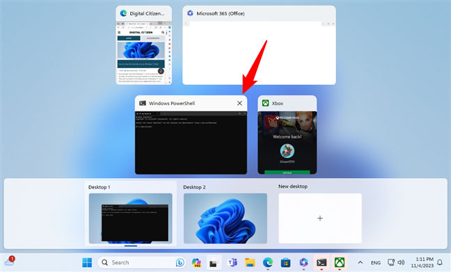 Đóng ứng dụng từ Task View