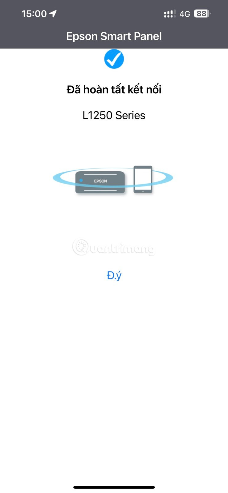 Epson Smart Panel thông báo kết nối thành công với máy in
