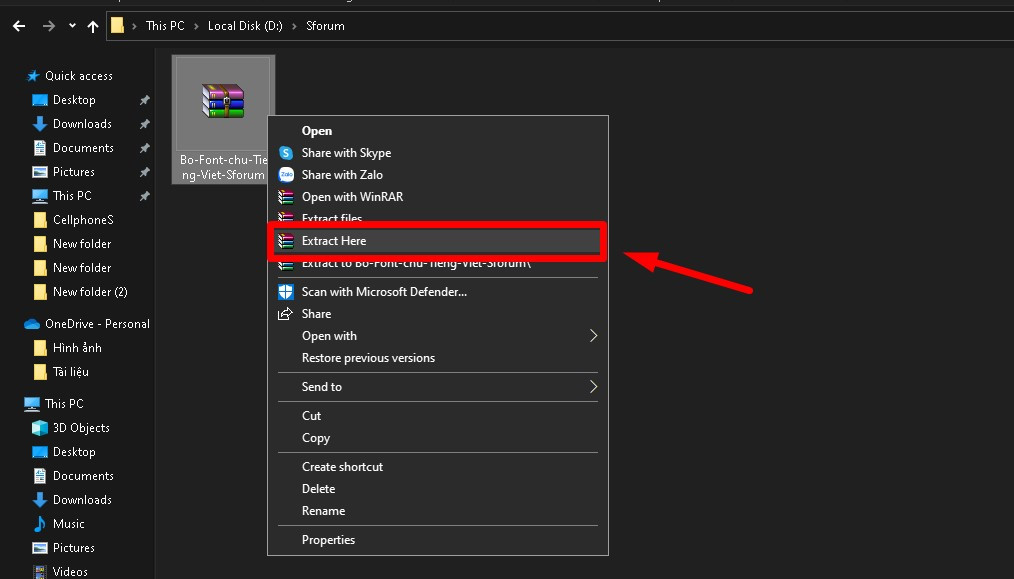 Giải nén bộ phông chữ