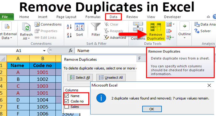 Giao diện công cụ Remove Duplicates trong Excel