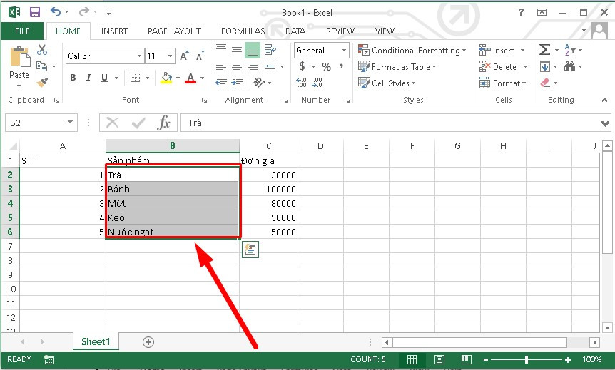 Gộp ô cùng một cột trong Excel