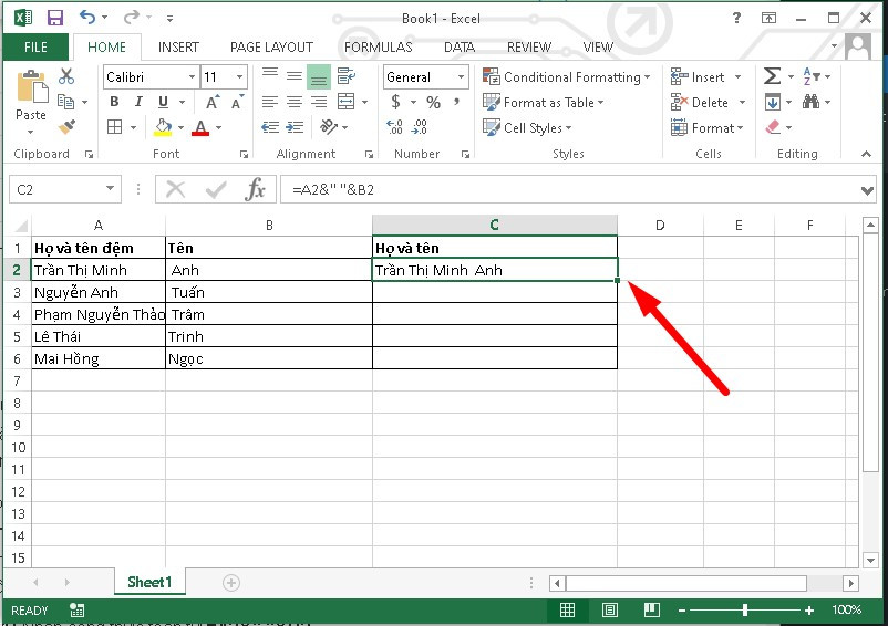 Gộp ô mà không mất dữ liệu trong Excel