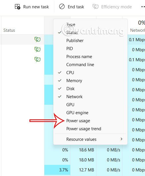 Hiện cột trong Task Manager Windows 11