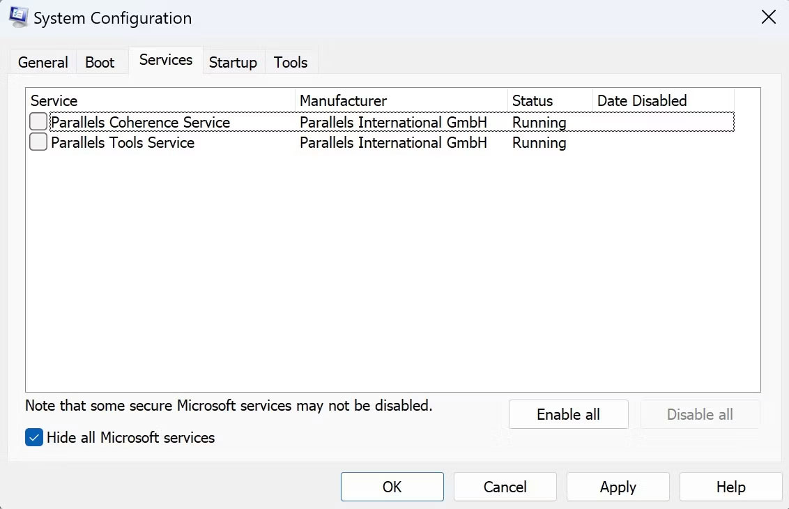 Hộp thoại System Configuration