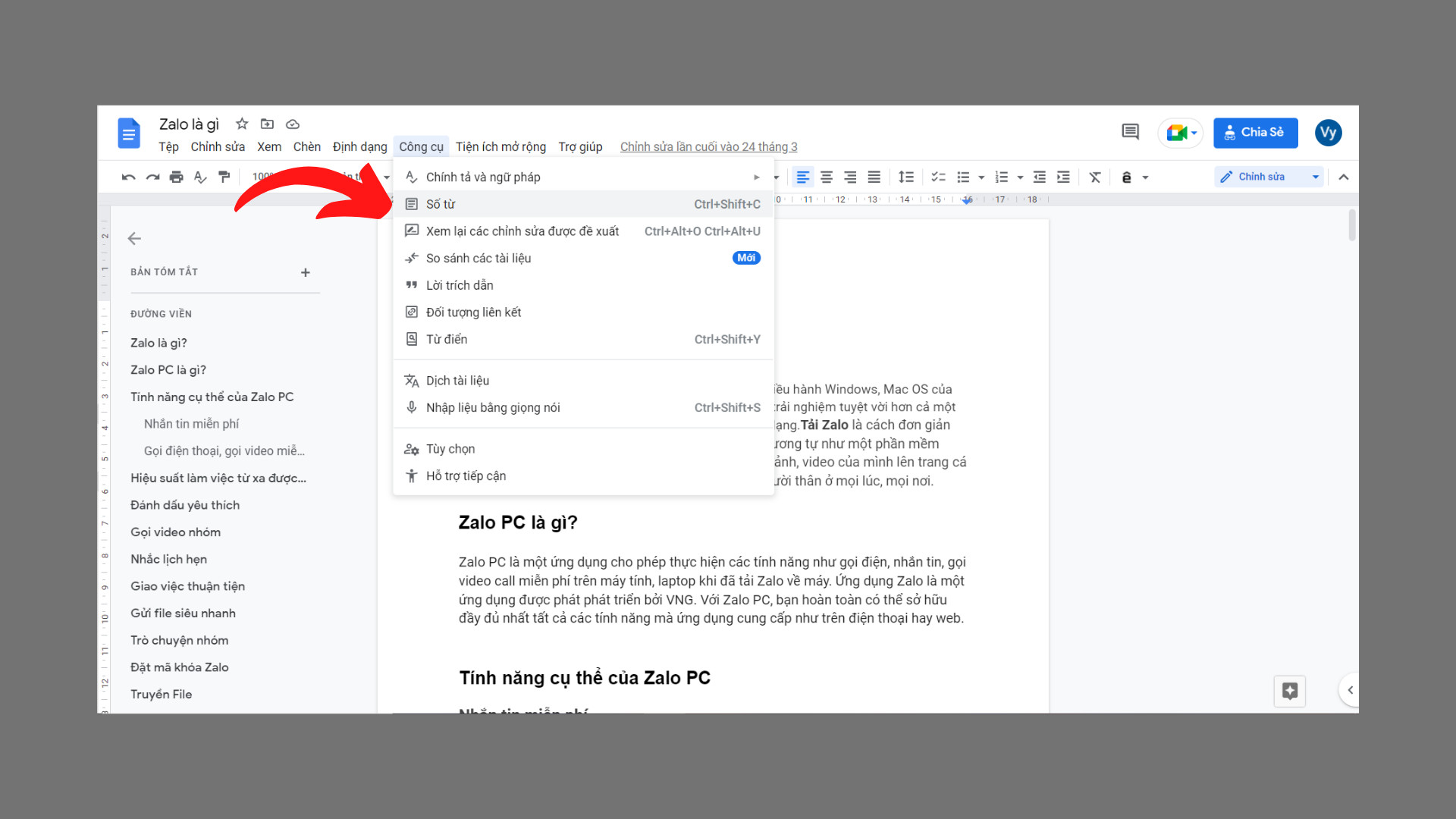 Hướng dẫn đếm số từ trong Google Docs