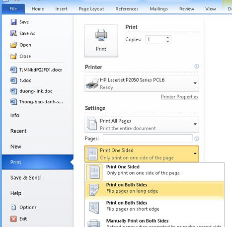 Hướng dẫn in hai mặt giấy trong Word