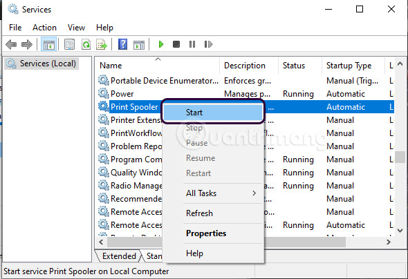 Khởi động lại dịch vụ in