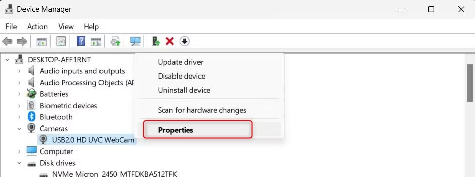 Khôi phục driver camera