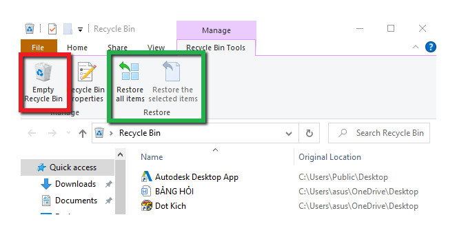 Khôi phục dữ liệu từ thùng rác