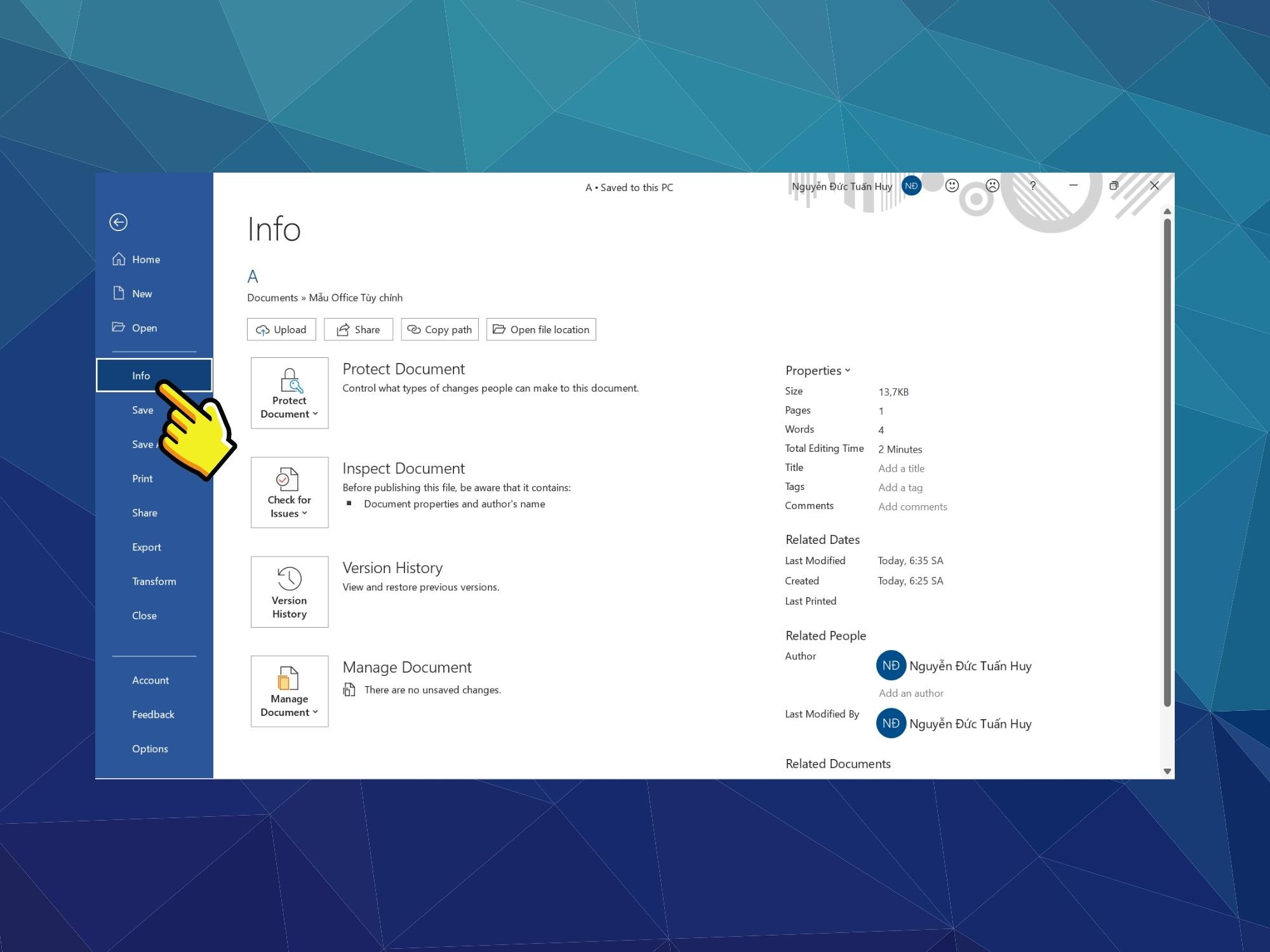 Khôi phục file Word bị lưu đè - Bước 2