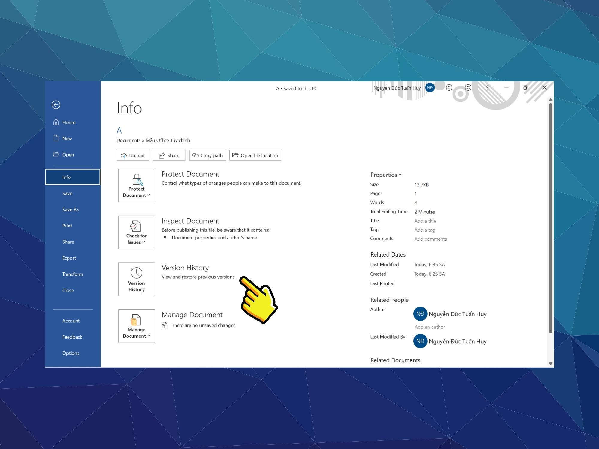 Khôi phục file Word bị lưu đè - Bước 3