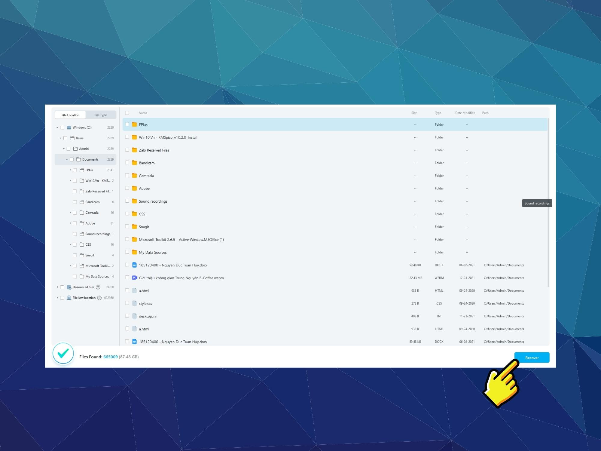 Khôi phục file Word bị xóa - Bước 4