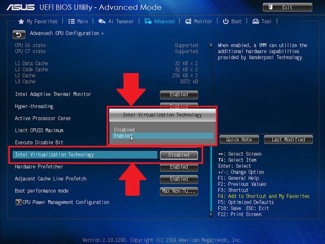 Kích hoạt Intel Virtualization Technology